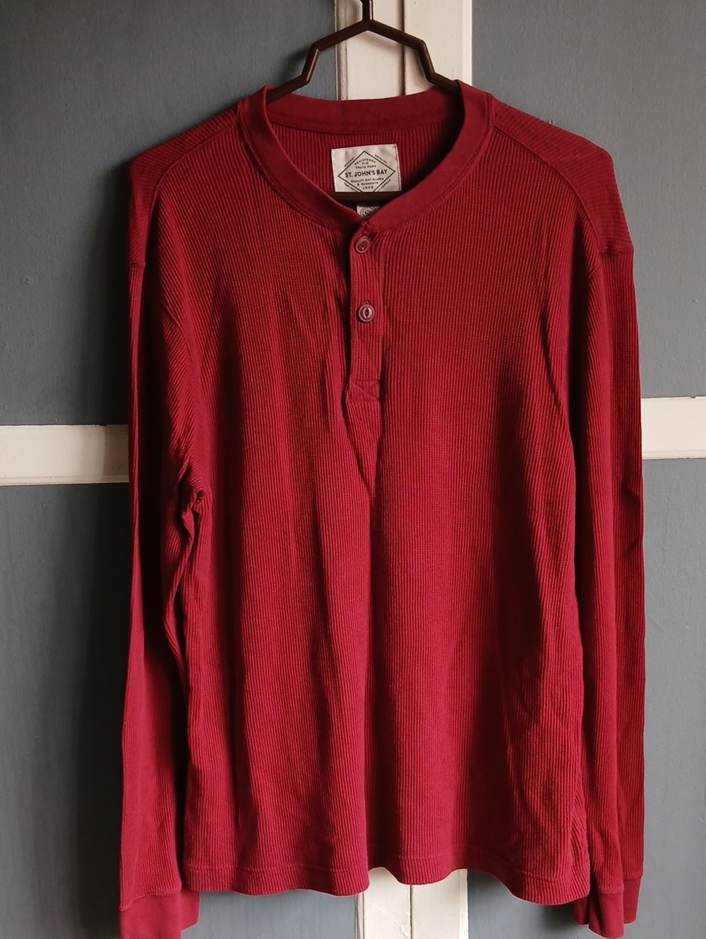 St. John's Bay Men's Deep Red Long-Sleeve Henley